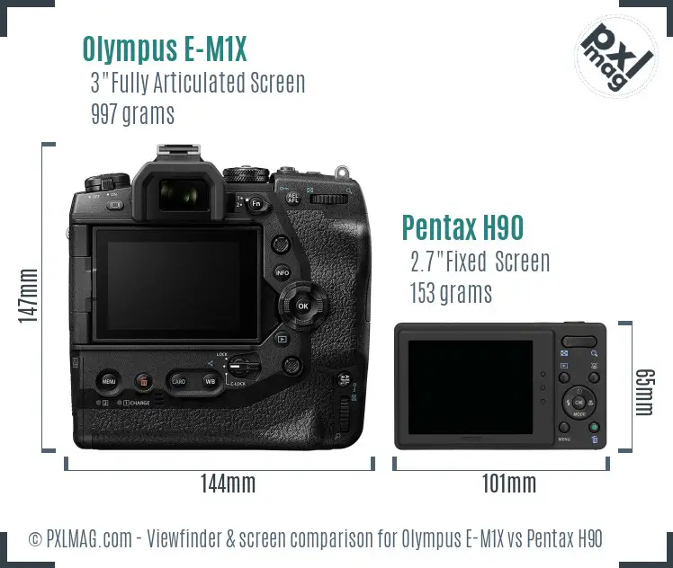 Olympus E-M1X vs Pentax H90 Screen and Viewfinder comparison