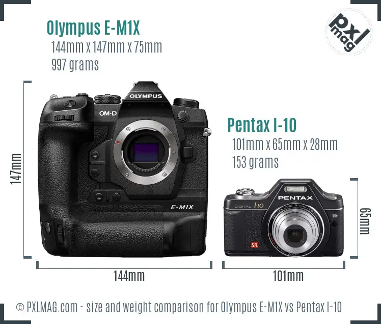 Olympus E-M1X vs Pentax I-10 size comparison
