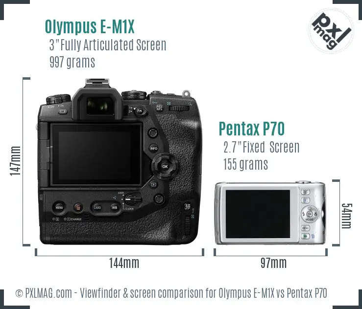 Olympus E-M1X vs Pentax P70 Screen and Viewfinder comparison