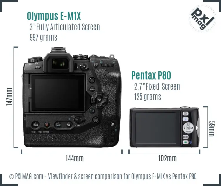 Olympus E-M1X vs Pentax P80 Screen and Viewfinder comparison