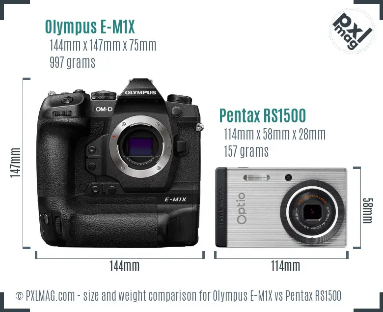 Olympus E-M1X vs Pentax RS1500 size comparison