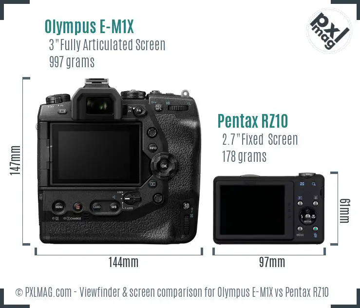 Olympus E-M1X vs Pentax RZ10 Screen and Viewfinder comparison