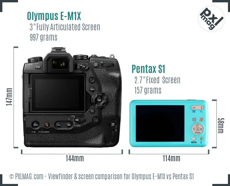Olympus E-M1X vs Pentax S1 Screen and Viewfinder comparison