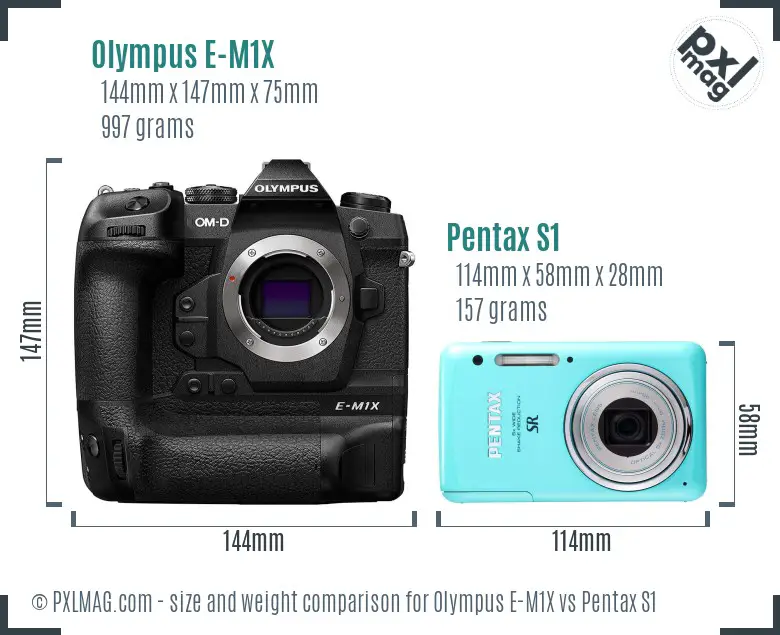 Olympus E-M1X vs Pentax S1 size comparison