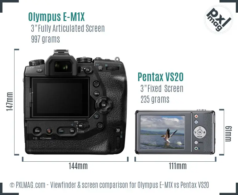 Olympus E-M1X vs Pentax VS20 Screen and Viewfinder comparison