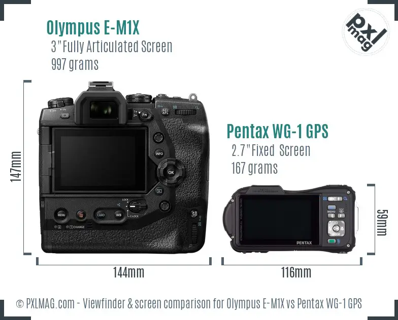 Olympus E-M1X vs Pentax WG-1 GPS Screen and Viewfinder comparison