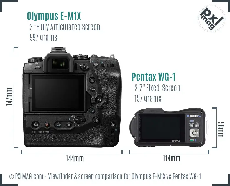 Olympus E-M1X vs Pentax WG-1 Screen and Viewfinder comparison
