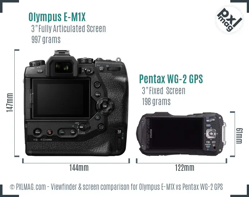 Olympus E-M1X vs Pentax WG-2 GPS Screen and Viewfinder comparison