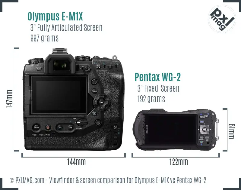 Olympus E-M1X vs Pentax WG-2 Screen and Viewfinder comparison