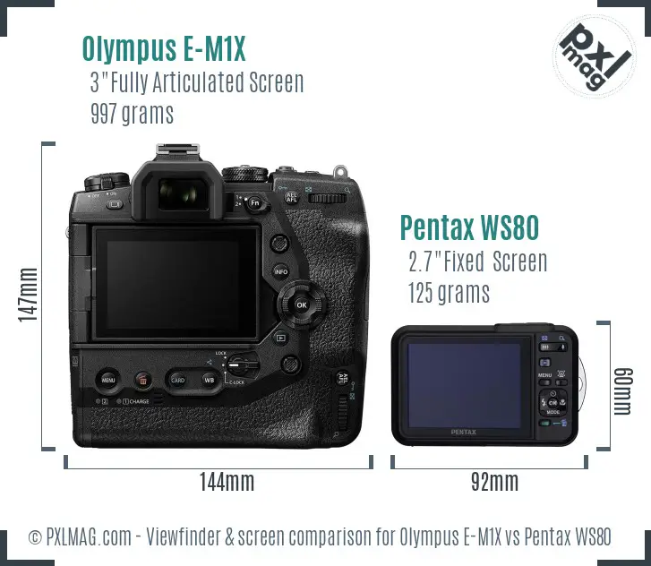 Olympus E-M1X vs Pentax WS80 Screen and Viewfinder comparison