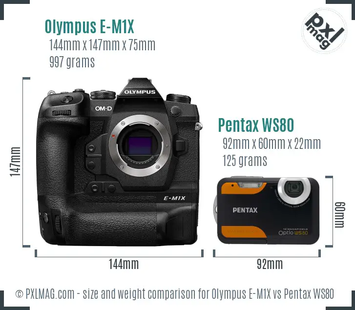 Olympus E-M1X vs Pentax WS80 size comparison