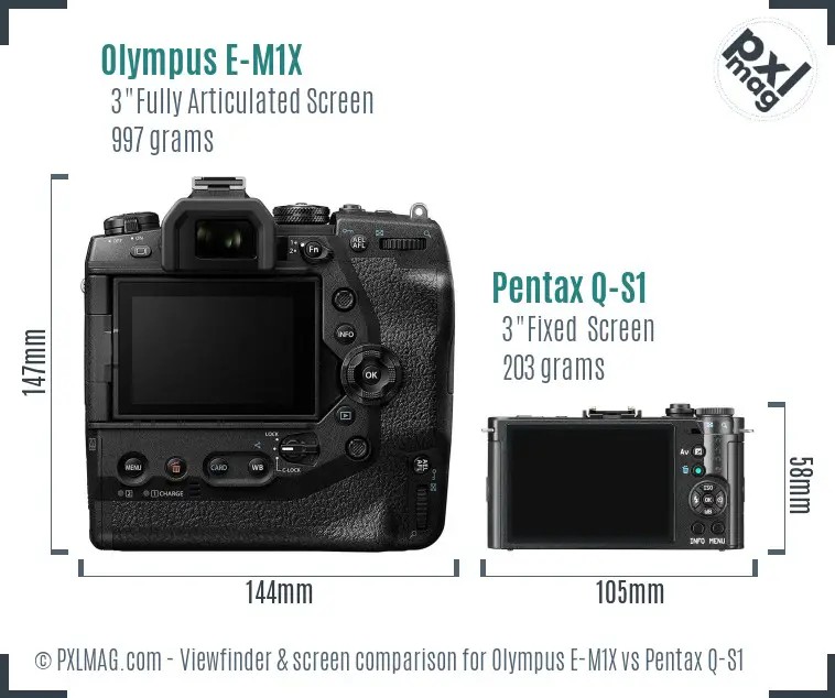 Olympus E-M1X vs Pentax Q-S1 Screen and Viewfinder comparison