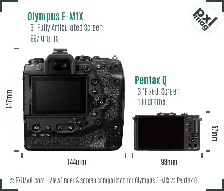 Olympus E-M1X vs Pentax Q Screen and Viewfinder comparison