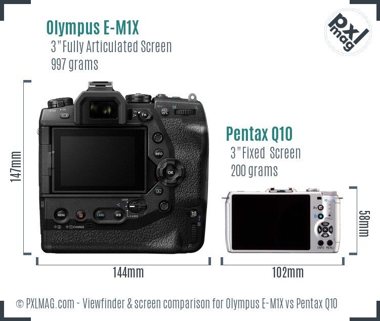 Olympus E-M1X vs Pentax Q10 Screen and Viewfinder comparison