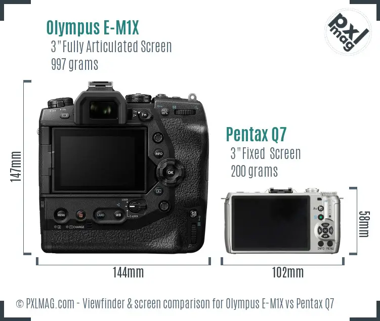Olympus E-M1X vs Pentax Q7 Screen and Viewfinder comparison