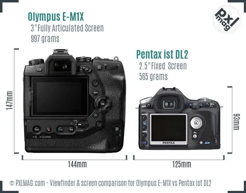 Olympus E-M1X vs Pentax ist DL2 Screen and Viewfinder comparison