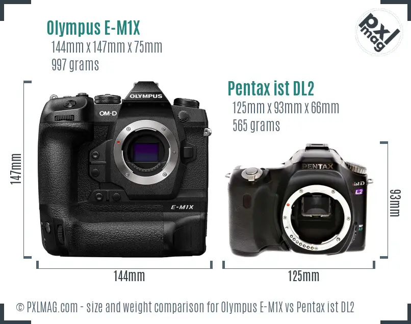Olympus E-M1X vs Pentax ist DL2 size comparison
