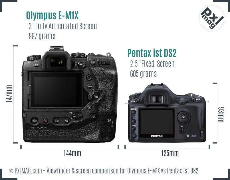 Olympus E-M1X vs Pentax ist DS2 Screen and Viewfinder comparison