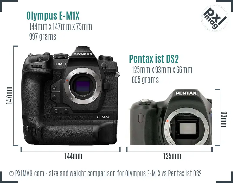 Olympus E-M1X vs Pentax ist DS2 size comparison