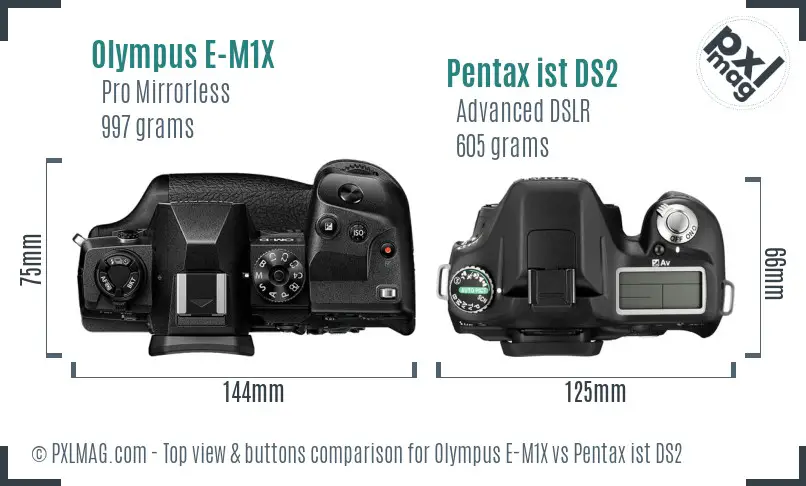 Olympus E-M1X vs Pentax ist DS2 top view buttons comparison