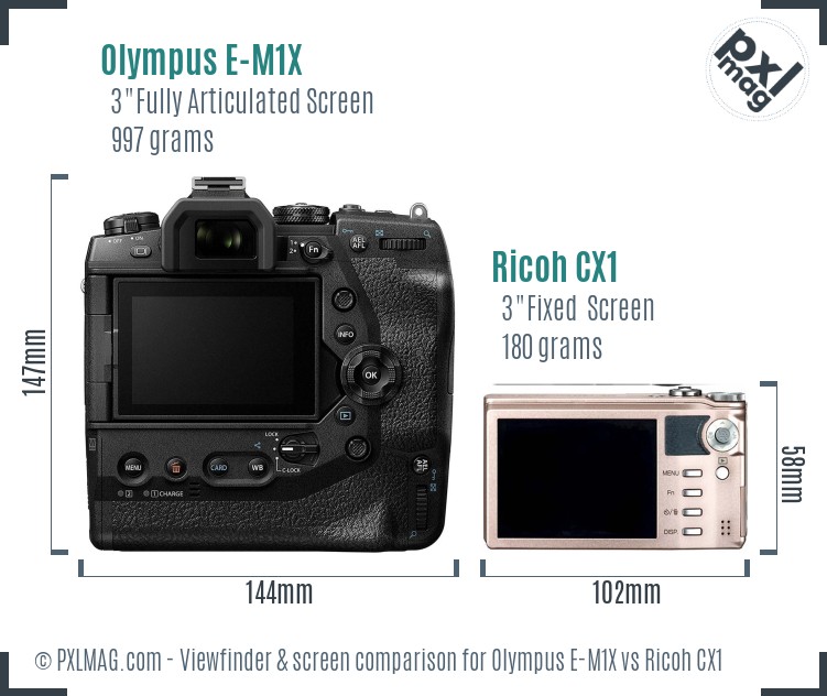 Olympus E-M1X vs Ricoh CX1 Screen and Viewfinder comparison