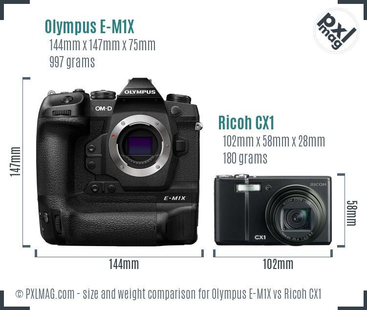 Olympus E-M1X vs Ricoh CX1 size comparison Olympus E-M1X vs Ricoh CX1 size comparison