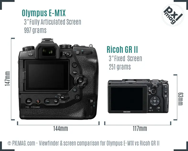 Olympus E-M1X vs Ricoh GR II Screen and Viewfinder comparison