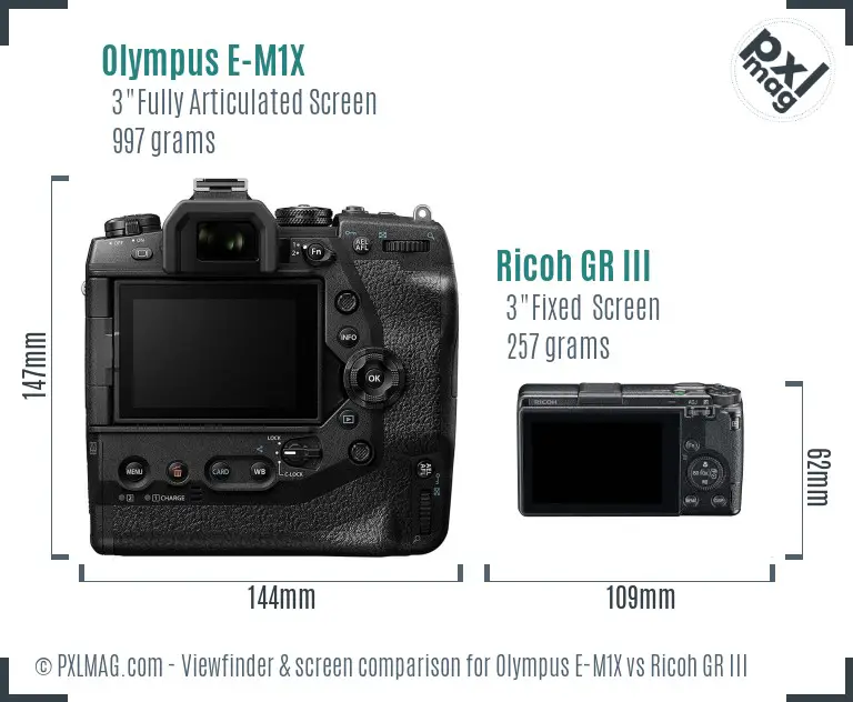Olympus E-M1X vs Ricoh GR III Screen and Viewfinder comparison