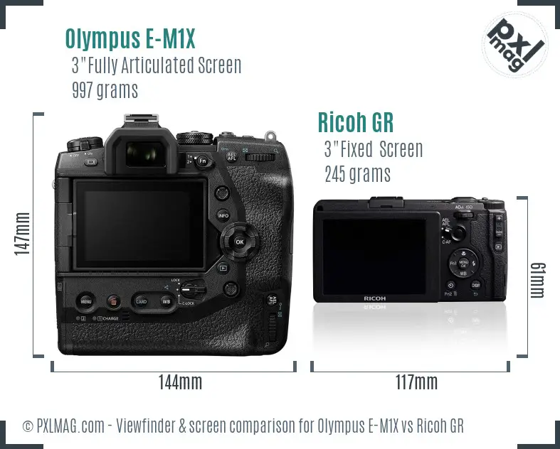 Olympus E-M1X vs Ricoh GR Screen and Viewfinder comparison