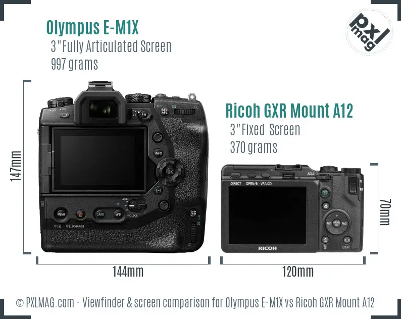Olympus E-M1X vs Ricoh GXR Mount A12 Screen and Viewfinder comparison
