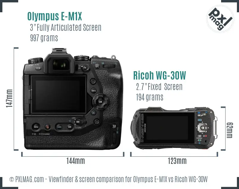 Olympus E-M1X vs Ricoh WG-30W Screen and Viewfinder comparison Olympus E-M1X vs Ricoh WG-30W Screen and Viewfinder comparison
