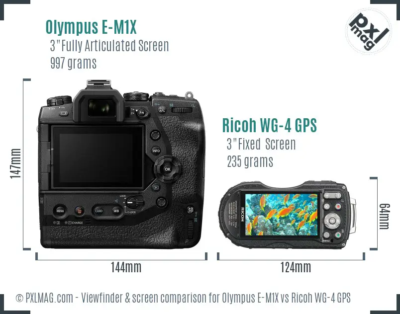 Olympus E-M1X vs Ricoh WG-4 GPS Screen and Viewfinder comparison