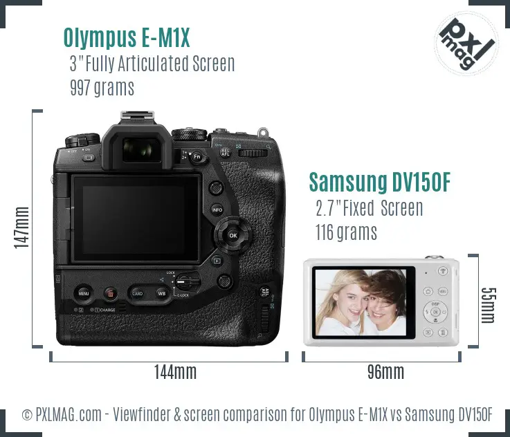 Olympus E-M1X vs Samsung DV150F Screen and Viewfinder comparison