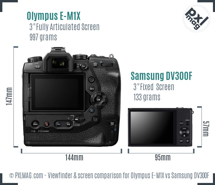 Olympus E-M1X vs Samsung DV300F Screen and Viewfinder comparison