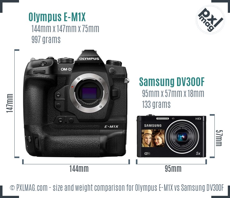 Olympus E-M1X vs Samsung DV300F size comparison