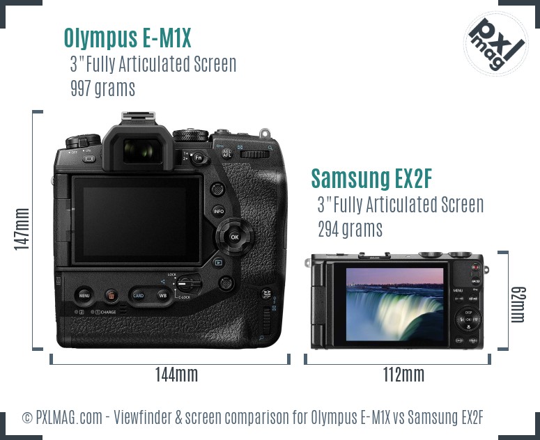 Olympus E-M1X vs Samsung EX2F Screen and Viewfinder comparison