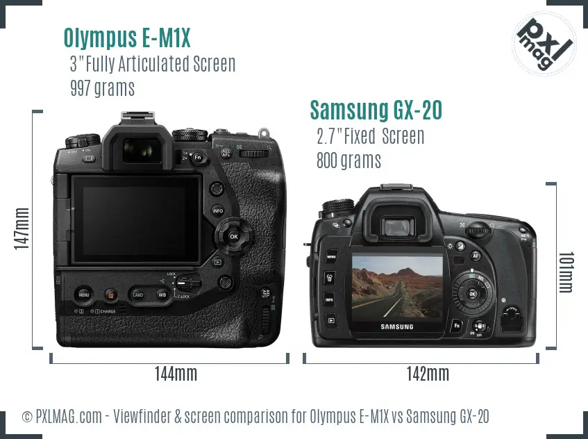 Olympus E-M1X vs Samsung GX-20 Screen and Viewfinder comparison