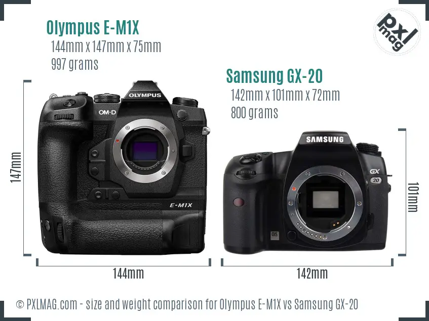 Olympus E-M1X vs Samsung GX-20 size comparison