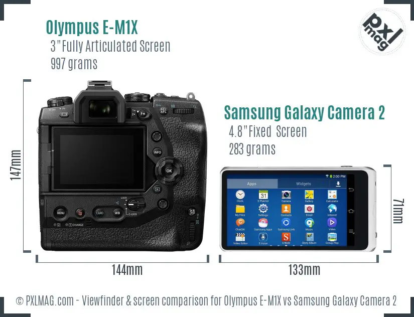 Olympus E-M1X vs Samsung Galaxy Camera 2 Screen and Viewfinder comparison