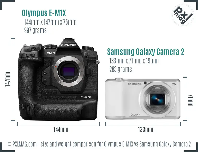 Olympus E-M1X vs Samsung Galaxy Camera 2 size comparison