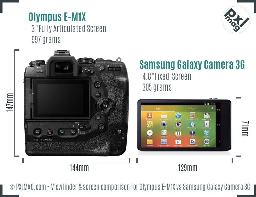 Olympus E-M1X vs Samsung Galaxy Camera 3G Screen and Viewfinder comparison