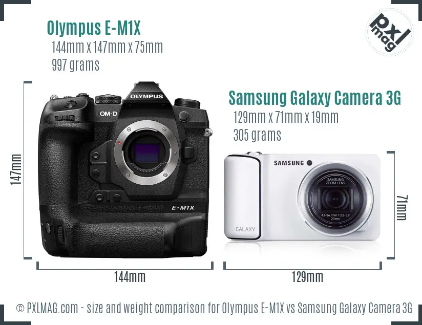 Olympus E-M1X vs Samsung Galaxy Camera 3G size comparison