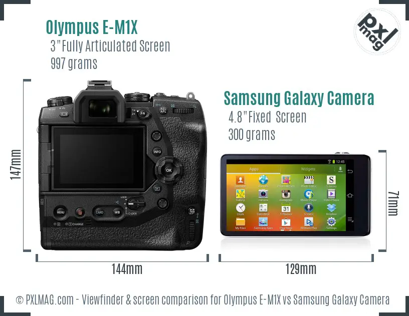 Olympus E-M1X vs Samsung Galaxy Camera Screen and Viewfinder comparison