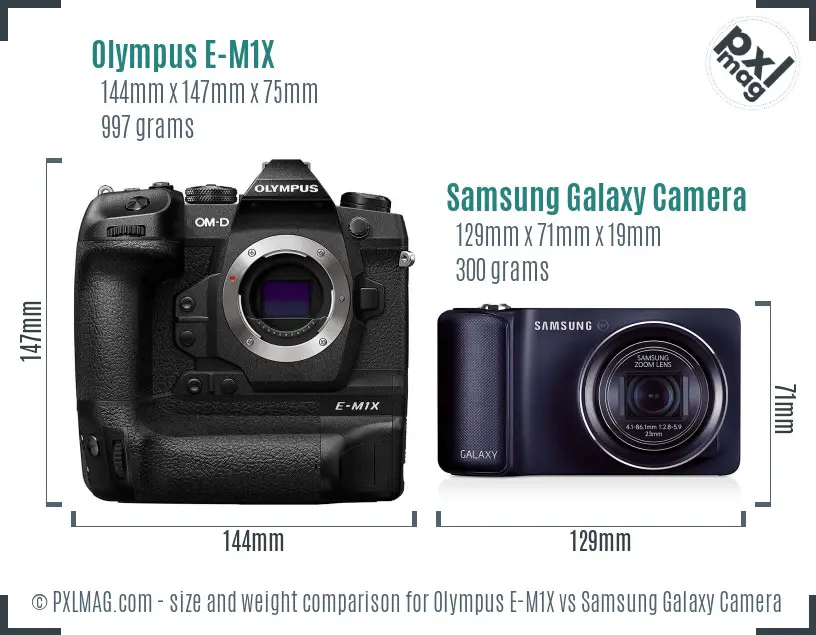 Olympus E-M1X vs Samsung Galaxy Camera size comparison
