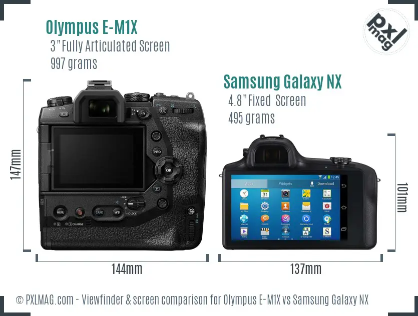 Olympus E-M1X vs Samsung Galaxy NX Screen and Viewfinder comparison