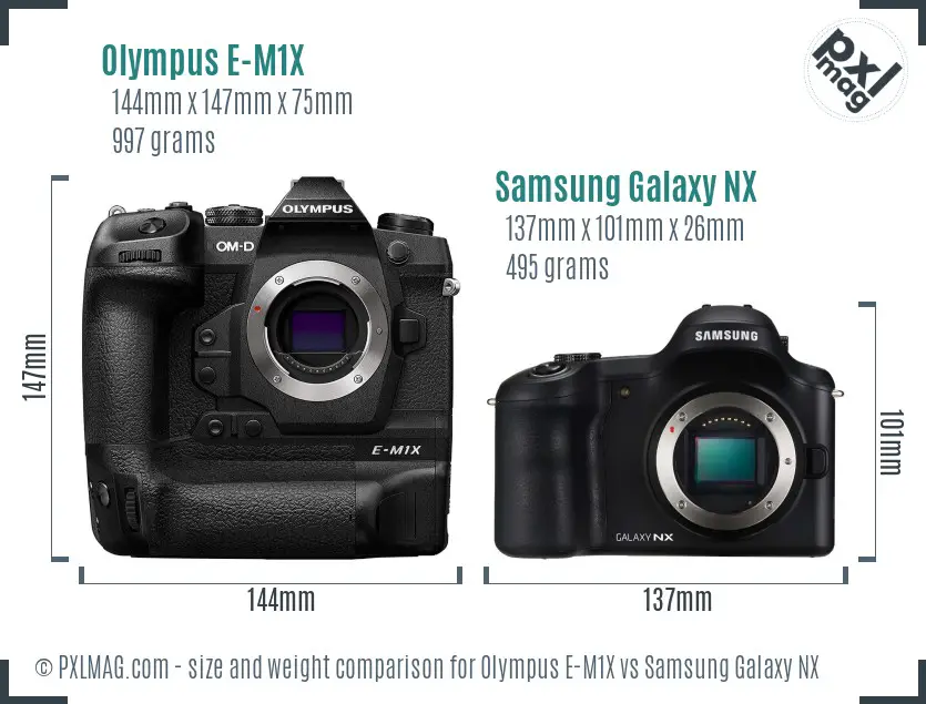 Olympus E-M1X vs Samsung Galaxy NX size comparison Olympus E-M1X vs Samsung Galaxy NX size comparison