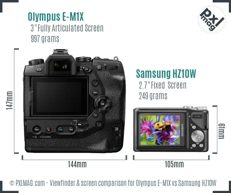 Olympus E-M1X vs Samsung HZ10W Screen and Viewfinder comparison