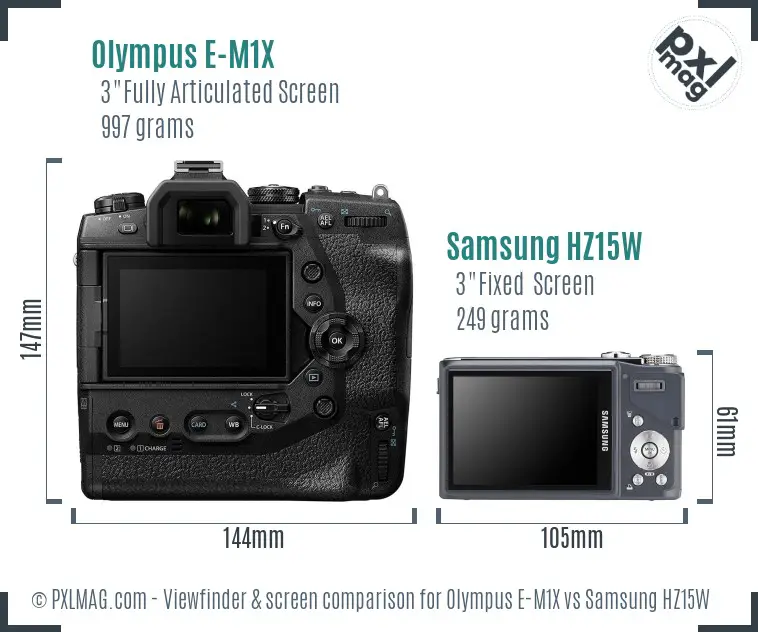 Olympus E-M1X vs Samsung HZ15W Screen and Viewfinder comparison