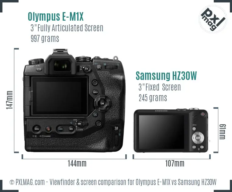 Olympus E-M1X vs Samsung HZ30W Screen and Viewfinder comparison