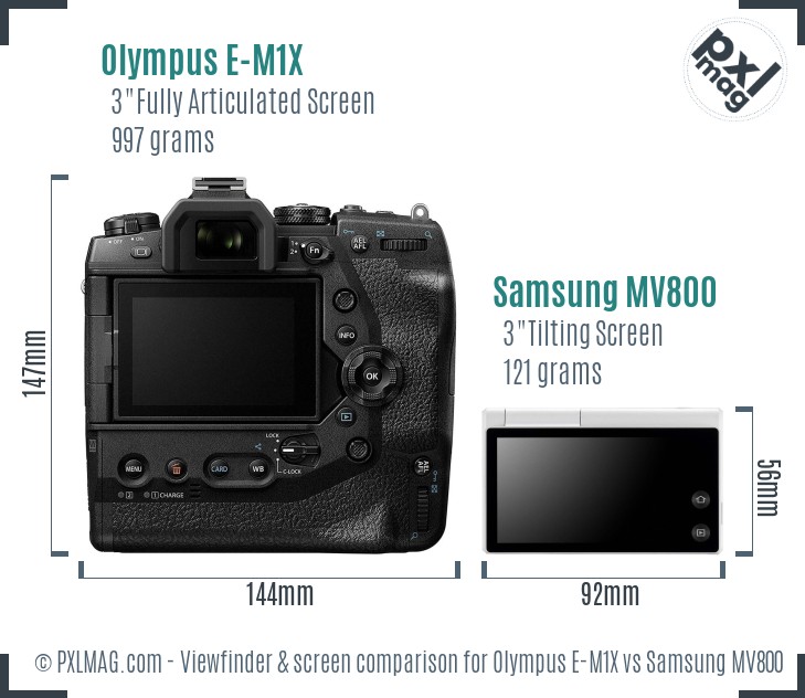 Olympus E-M1X vs Samsung MV800 Screen and Viewfinder comparison
